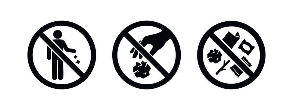 No littering signs set. Do not throw trash icons.