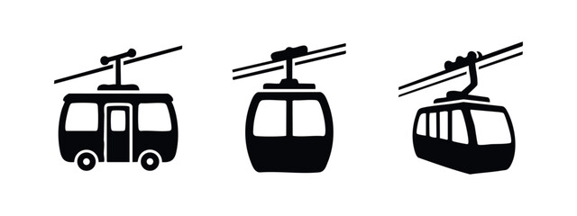 Cable car icons set. Modern and retro gondola lift symbols for transportation and tourism. © Lili