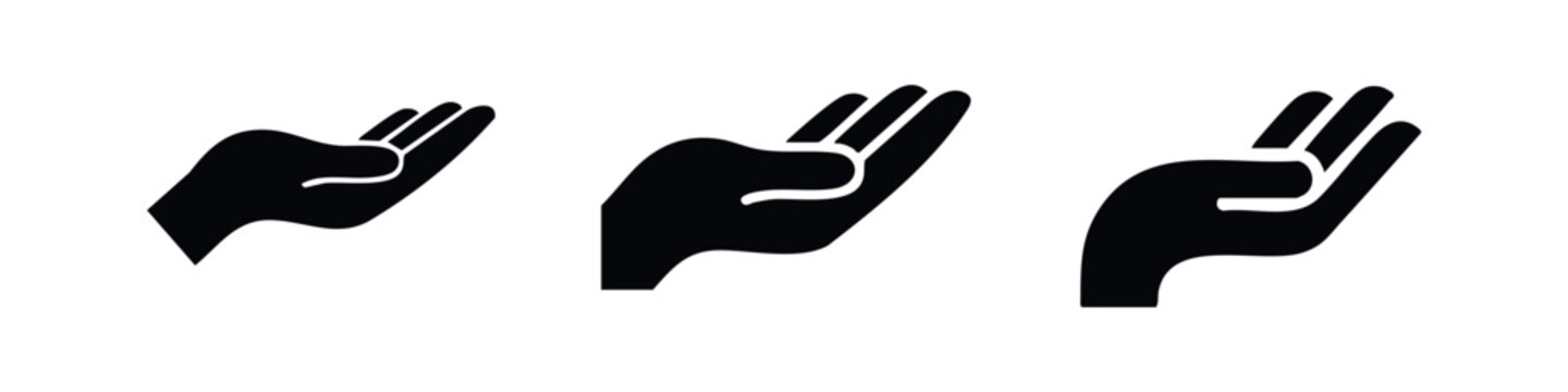 Open hand gesture icons set. Human hands in a cupped or giving/receiving pose.