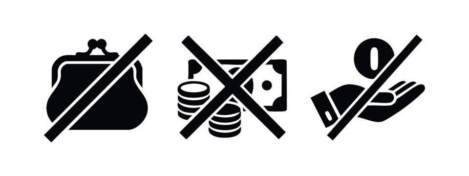 No Money, No Cost, No Interest Icons Set. Financial Restrictions and Payment Prohibition Symbols.