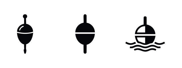 Fishing Bobber or Float Icons Set. Angling Equipment and Bait Indicator Symbols. © Lili