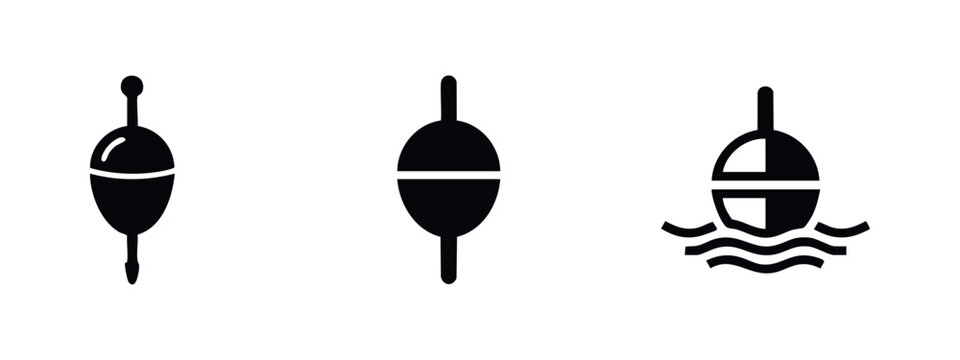 Fishing Bobber or Float Icons Set. Angling Equipment and Bait Indicator Symbols.