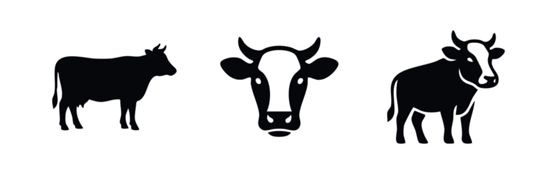 Cow Icons Set. Farm Animal and Cattle Symbol Collection.