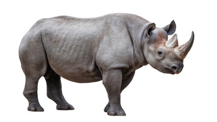 Obraz premium Gray rhinoceros with large horn and thick skin standing