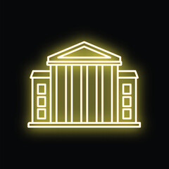 Fototapeta premium Classical architecture structure with columns glowing in yellow neon light on a black background