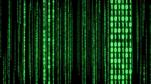 Green digital code matrix background illustration.