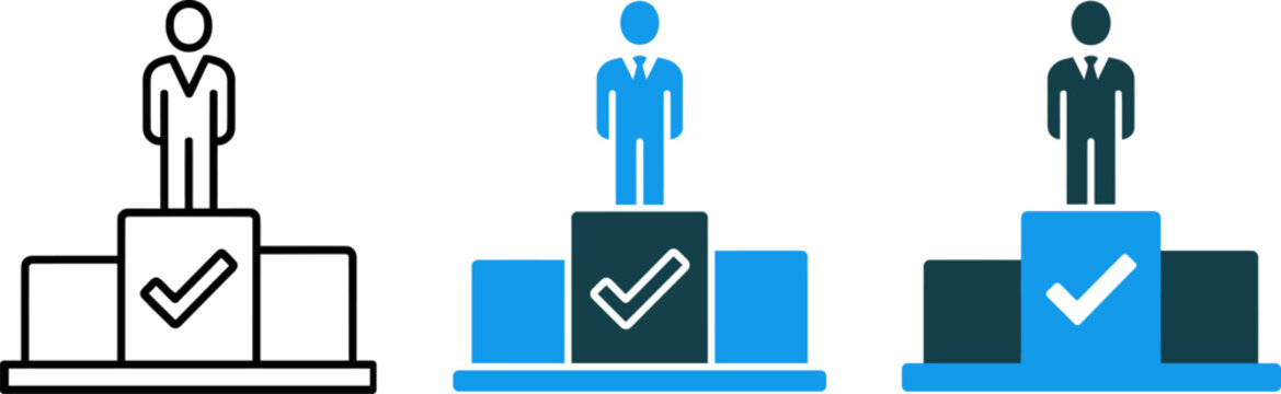 Three winners on podiums with check marks illustration