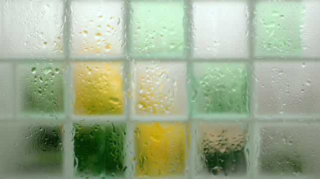 Frosted Glass Block Wall With Green And Yellow Blur