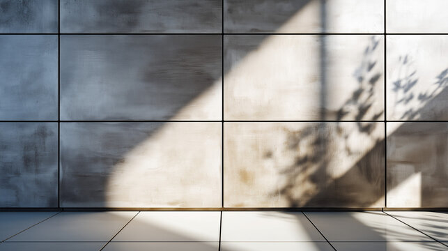 Gray Tile Wall With Bright Window Shadow