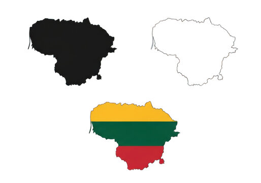 Lithuania map silhouette, outline and flag isolated on transparent background