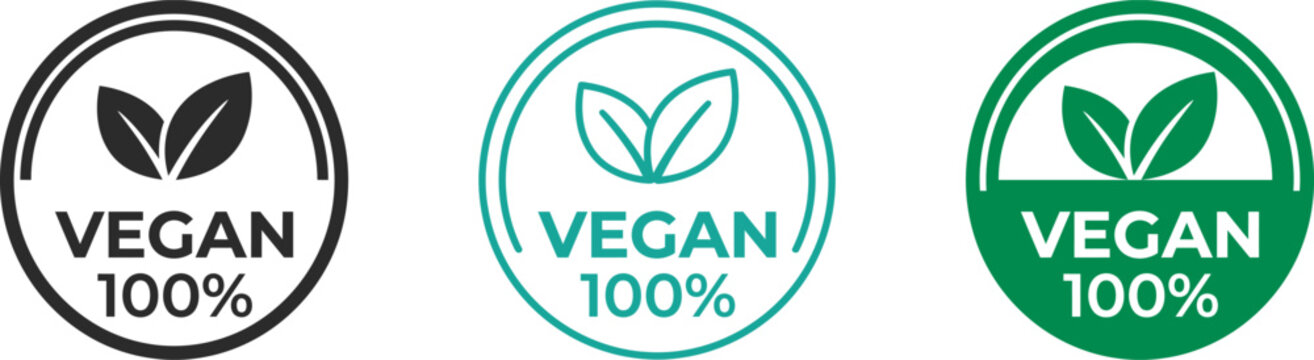 Vegan 100 percent certification logo badge with plant based