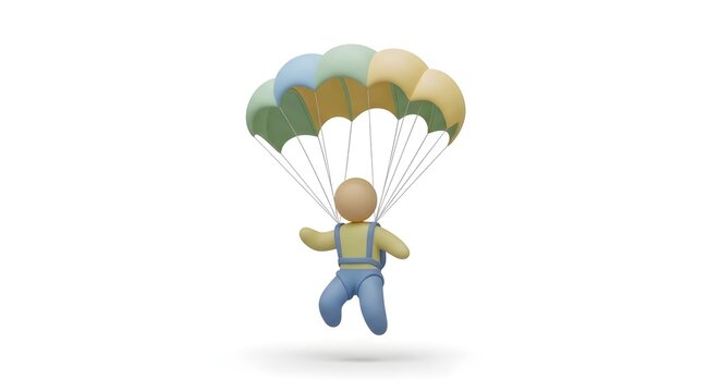 Child with Parachute Toy Floating in White Space
