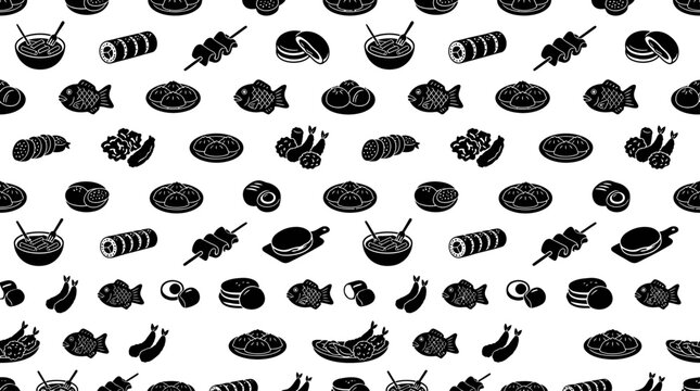 A vibrant digital illustration of various seafood arranged in a pattern on a white background for 2026-06-08.