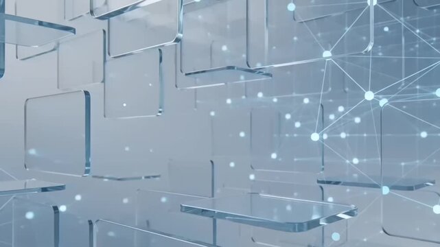Futuristic Network Connection Background featuring translucent glass-like panels float in depth Stock Footage Background