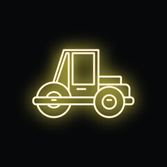Fototapeta premium Road roller outline creating a yellow neon glow against a dark background