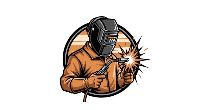 Welder wearing a protective mask and gloves with a welding torch emitting sparks, symbolizing skilled craftsmanship and industrial work