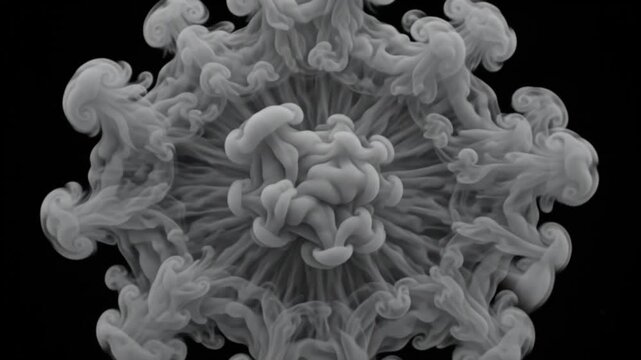 Blooming Grey Smoke Overlay featuring dense grey smoke blooms outward like a soft underwater flower, building layered curls and rounded