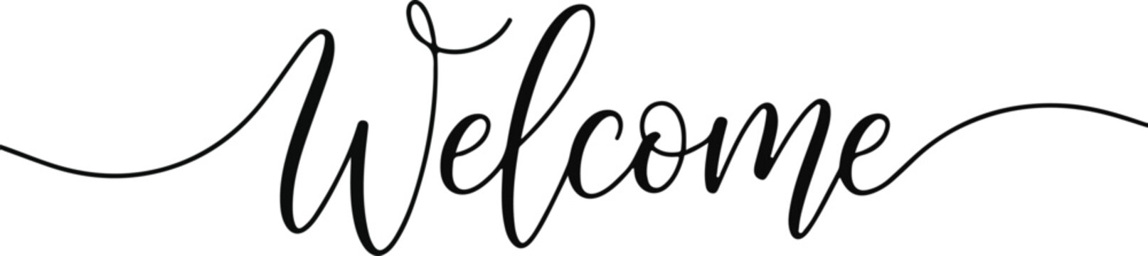 Elegant calligraphy 'welcome' silhouette modern script typography for invitations and home decor