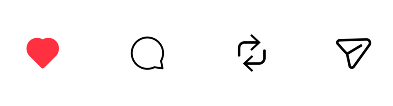 Instagram newly updated interface icons set with line art like comment repost share and save vector symbols