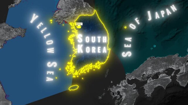 Korea Map Animation with DMZ Border and Capital Cities Reveal