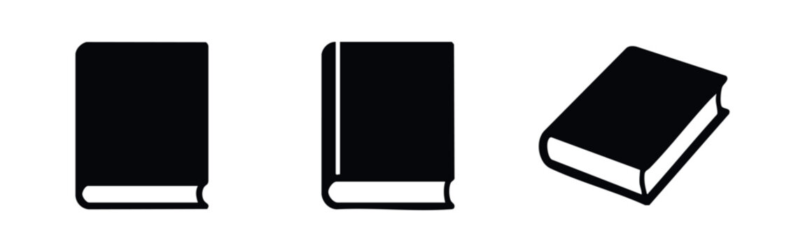 Book icons set. Collection of different closed books in black color, for education, reading, or library themes.