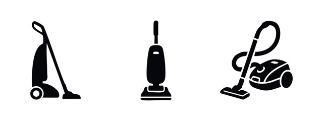 Vacuum cleaner icons set. Upright and canister vacuum cleaners, house cleaning appliance symbol. © Lili