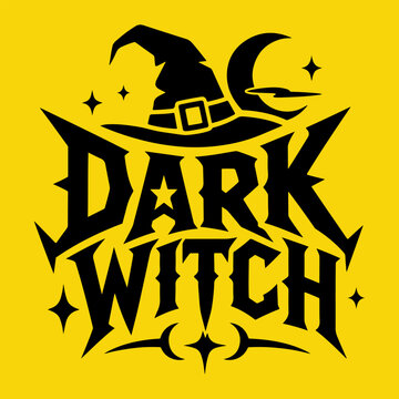 Spooky Halloween Text Logo &ndash; Gothic Dark Witch Lettering Graphic with Magic Stars for Party Posters and Apparel Design