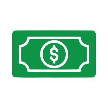 Green dollar bill icon signifying financial wealth, prosperity, currency exchange, and economic transactions.