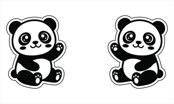 Cute panda illustrations with big eyes waving hello isolated on transparent background