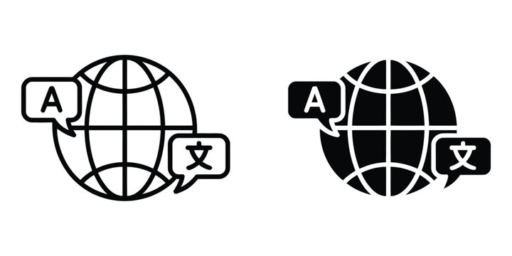 Language icon in line design representing communication, translation, multilingual support, global interaction, and digital interface elements, vector, design