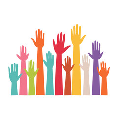 Fototapeta premium Colorful raised hands in flat design style