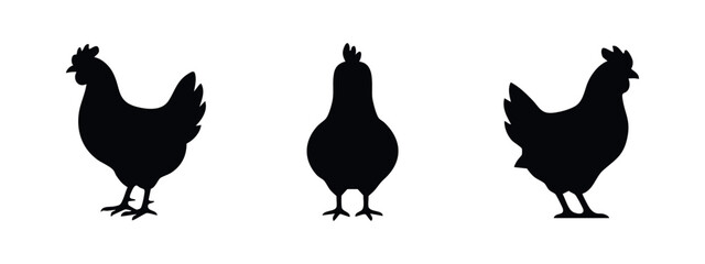 Chicken Hen Silhouettes Set. Farm Bird Vector Icons.