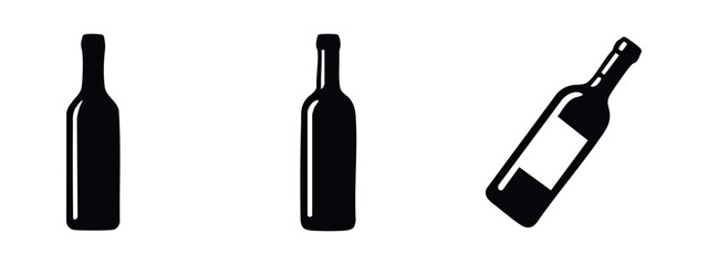 Fototapeta premium Wine Bottle Icons Set. Alcohol Beverage Vector Silhouettes.