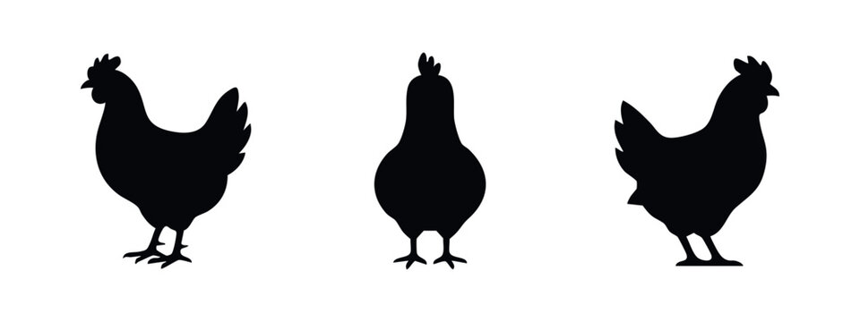 Chicken Hen Silhouettes Set. Farm Bird Vector Icons.