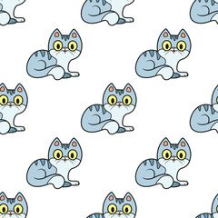 Fototapeta premium Seamless pattern with cute cartoon grey cat on white background