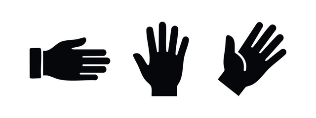 Obraz premium Open Hand Icon Set: Black Silhouettes of Hand Gestures for Greeting, Stop, and Showing