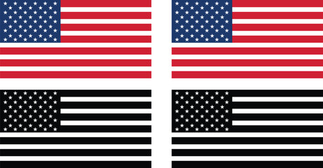 Black USA flag set, black and white American flag, US icon © KHOKON