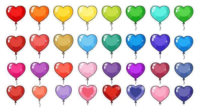 Colorful Heart Shaped Balloons Floating Together.
