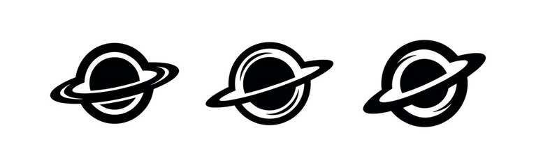 Abstract Planet with Rings Icons Set. Celestial Body in Space, Science, and Astronomy Concept. © Lili