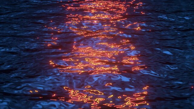 Reflection of the setting sun on water. Luminous path at sunset.