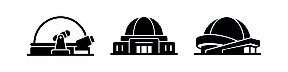 Astronomical Observatory Building Icons. Telescope Domes. © Lili