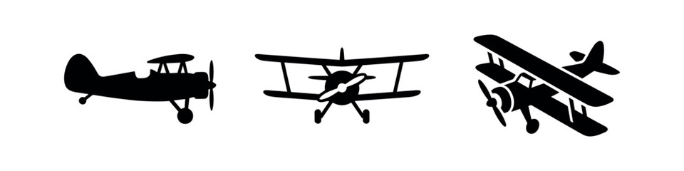 Biplane icons in different views and orientations © Lili