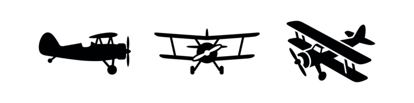 Biplane icons in different views and orientations