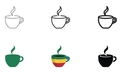 Obraz premium Coffee cup with steam in various styles and colors including Rasta theme