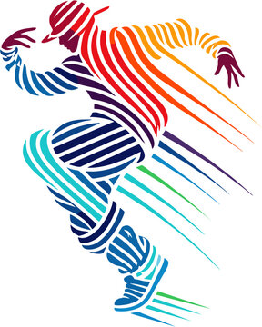 street dancer, eps, vector.eps,A vibrant urban street dancer silhouette created from flowing parallel ribbon-like stripes and dynamic geometric lines. The abstract vector illustration features a color