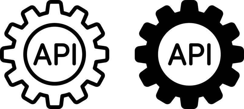 Api gear line and solid icons isolated on white background