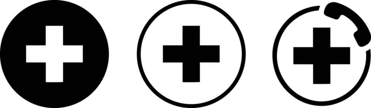 Set of medical and emergency service icons isolated on white background