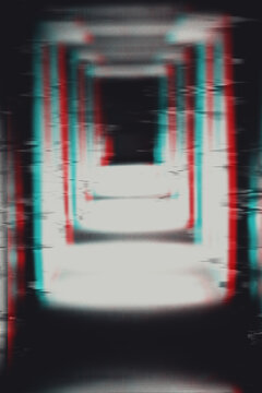 Haunted corridor with RGB shift glitch and CRT effect