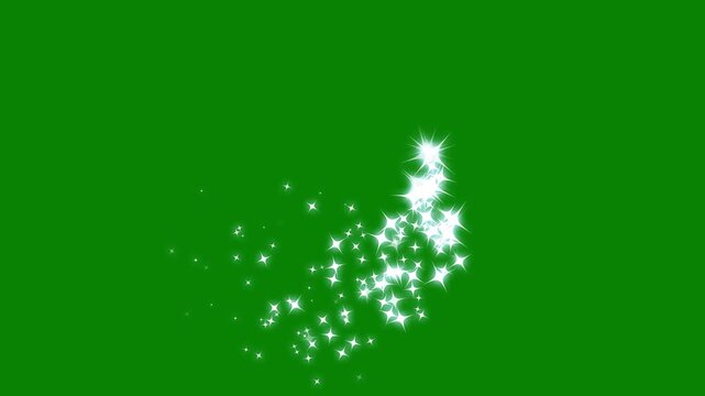 Magic light stars line effect, White glitter sparkles trail, glowing pixie dust burst,Glittering white sparkle trail with twinkling doodle stars, shimmering light path motion design on green screen.4k
