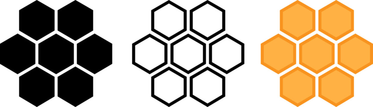 Set of honeycomb icons in three different styles